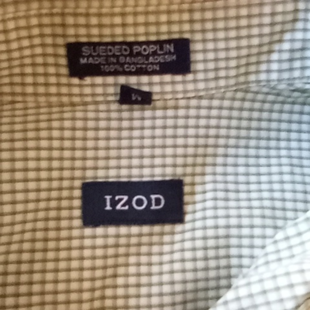 Men's green and white Izod short sleeve button down shirt medium